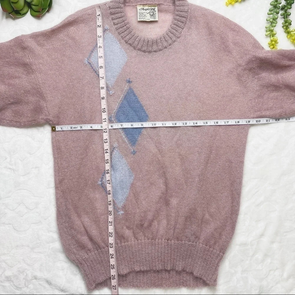 Vintage 80s Aspiring New Zealand Mohair Pullover Argyle Sweater Rapaki Mahana L